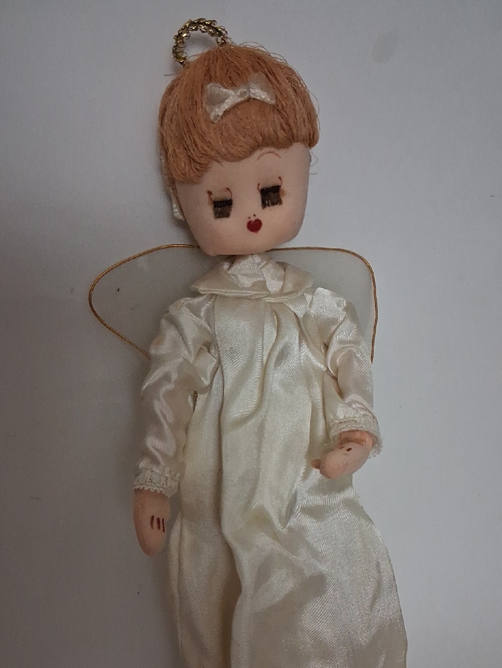 Vintage Angel Doll Ornament in Ivory Satin